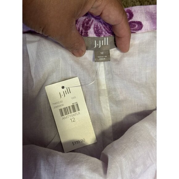 NWT JJILL Linen Maxi Purple Skirt Lined Floral Pleated Boho Beach Coastal Sz 12 - Picture 7 of 8